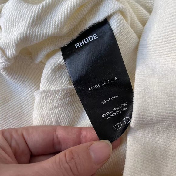 Rhude Autumn and Winter Stand Collar Half-Zip Letter Embroidered Hoodie - Cream - Picture 11 of 12